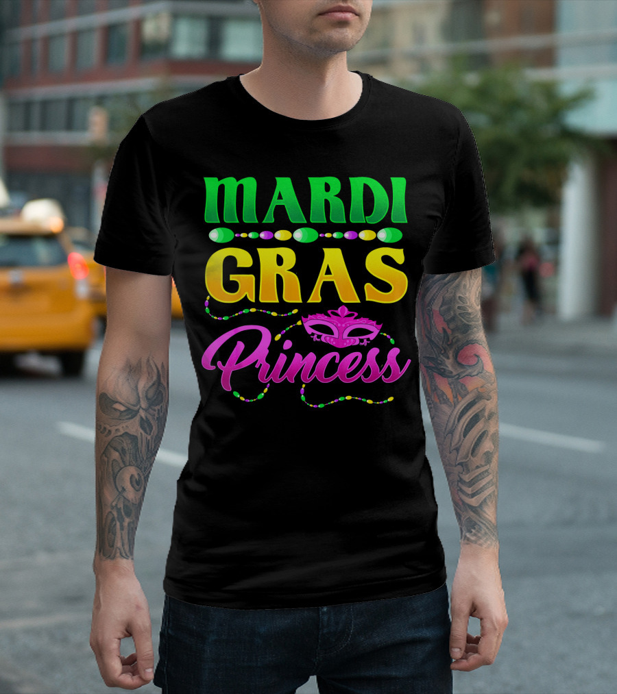 Mardi Gras Princess Cute Mask Beads T-Shirt