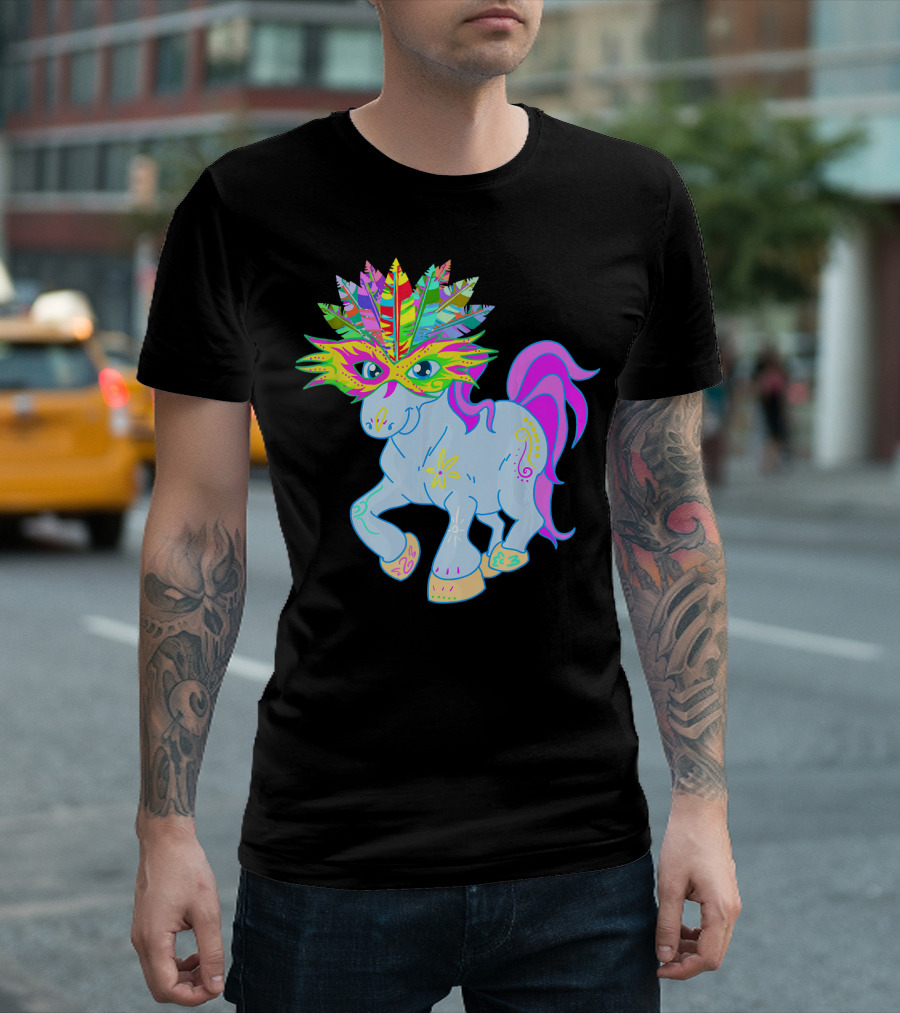 Mardi Gras Unicorn Mask Shrove Tuesday Horse T-Shirt