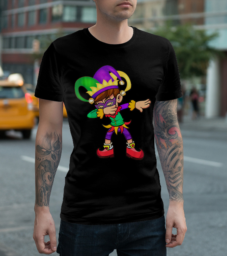 Mardi Gras New Orleans Funny Dabbing Jester Costume Vibrant Colors T-Shirt