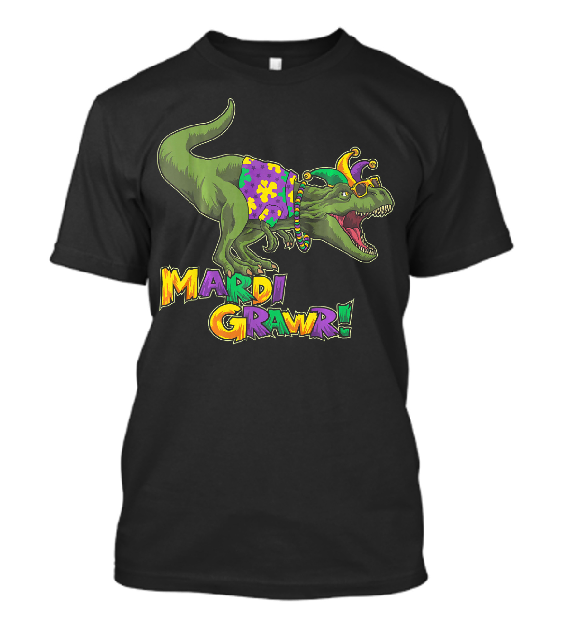 Mardi Grawr Dinosaur In Festive Jester Hat And Beads T-Shirt