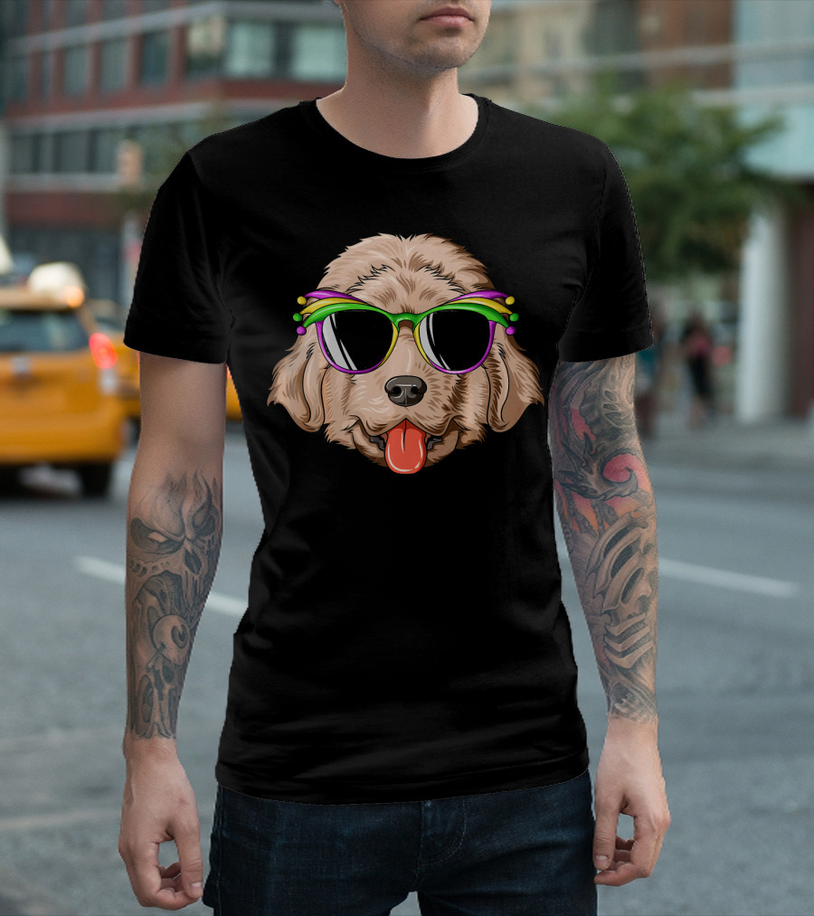 Newfoundland Dog Mardi Gras Carnival Mask Sunglasses T-Shirt