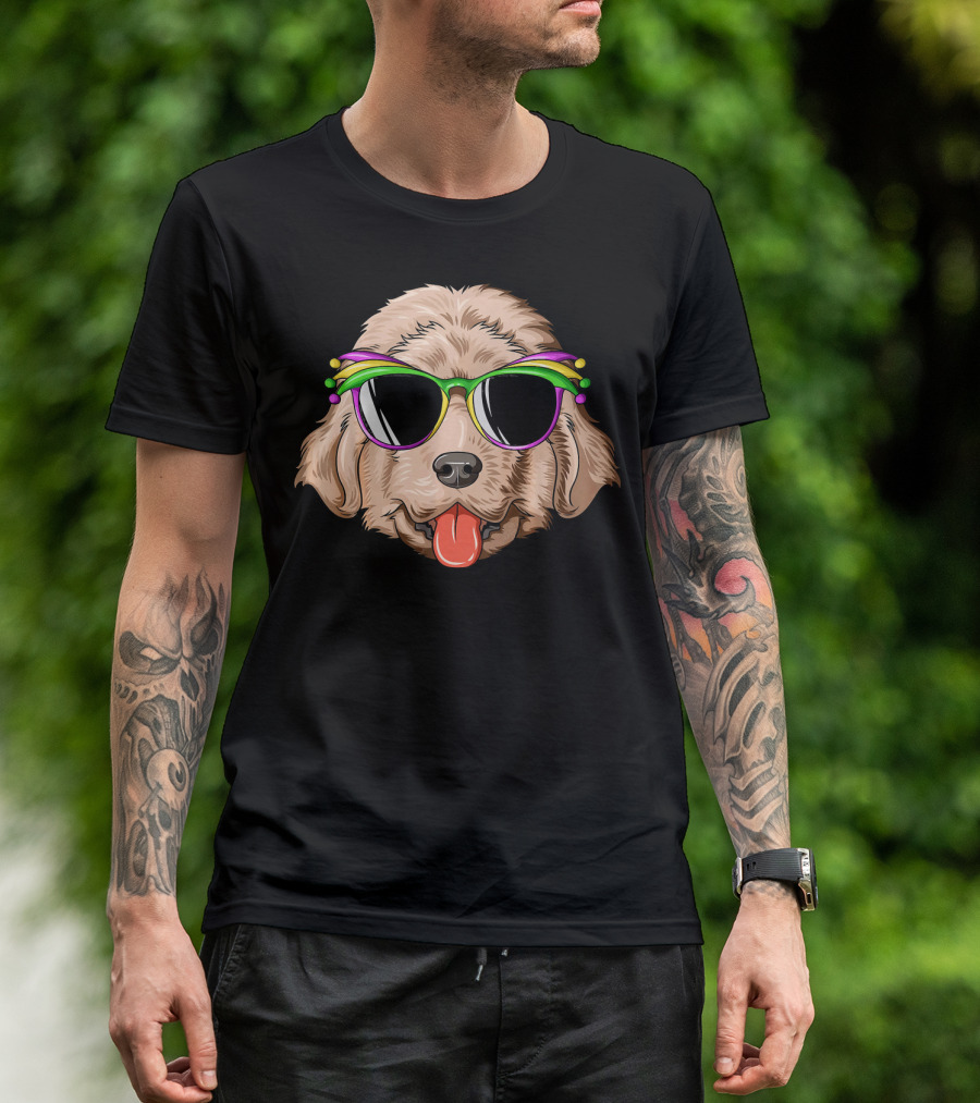 Newfoundland Dog Mardi Gras Carnival Mask Sunglasses T-Shirt