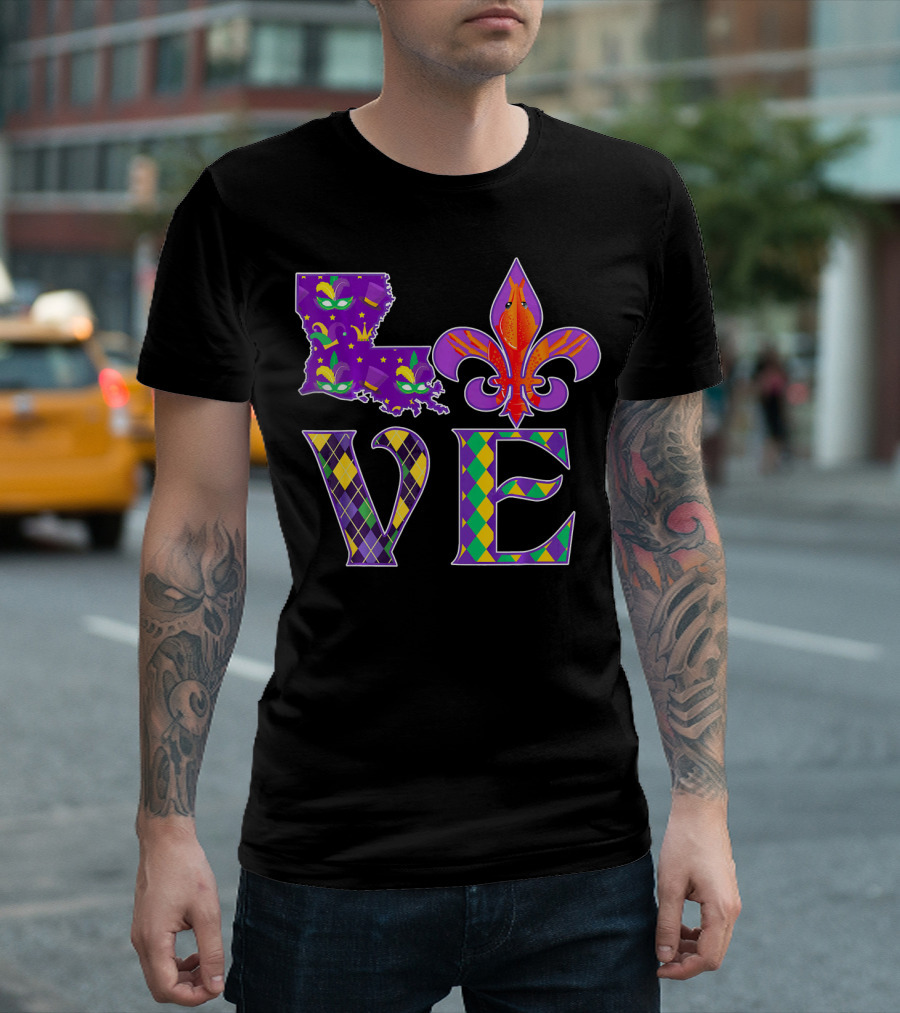 LOUISIANA MARDI GRAS LOVE FLEUR DE LIS CRAWFISH T-Shirt