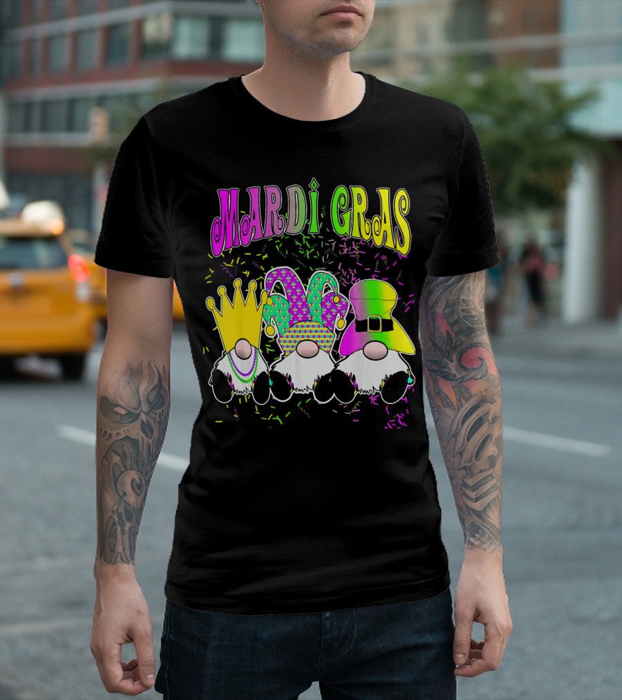 Mardi Gras Gnomes with Jester Hat and Crown T-Shirt