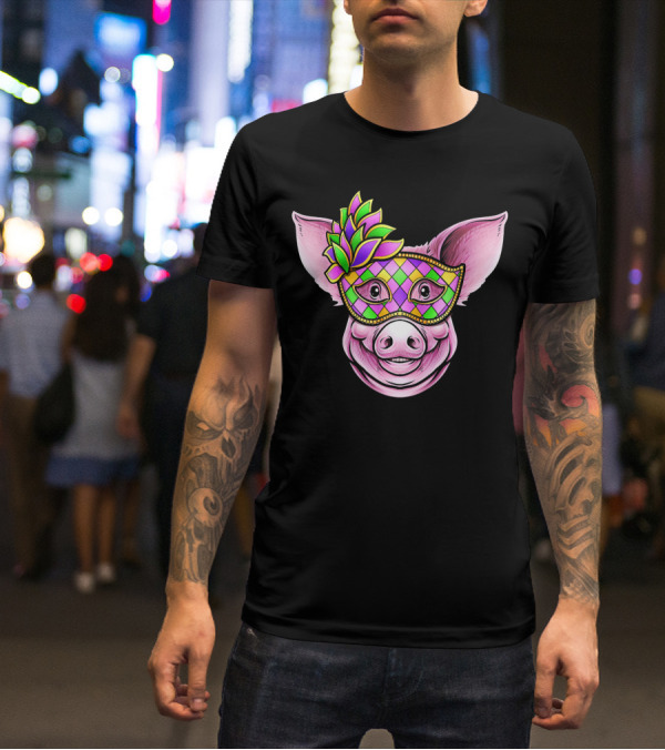 Piglet With Colorful Carnival Mask Happy Festival Face T-Shirt