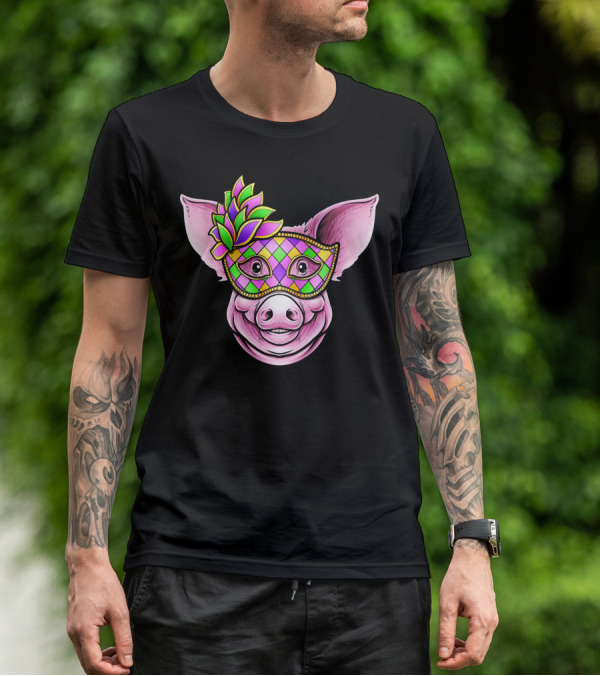 Piglet With Colorful Carnival Mask Happy Festival Face T-Shirt