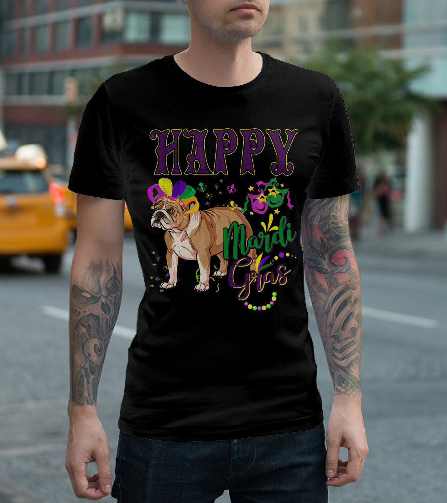 Happy Mardi Gras English Bulldog T-Shirt