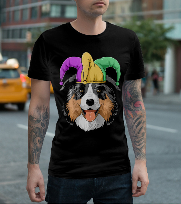 Australian Shepherd Mardi Gras Jester Hat T-Shirt