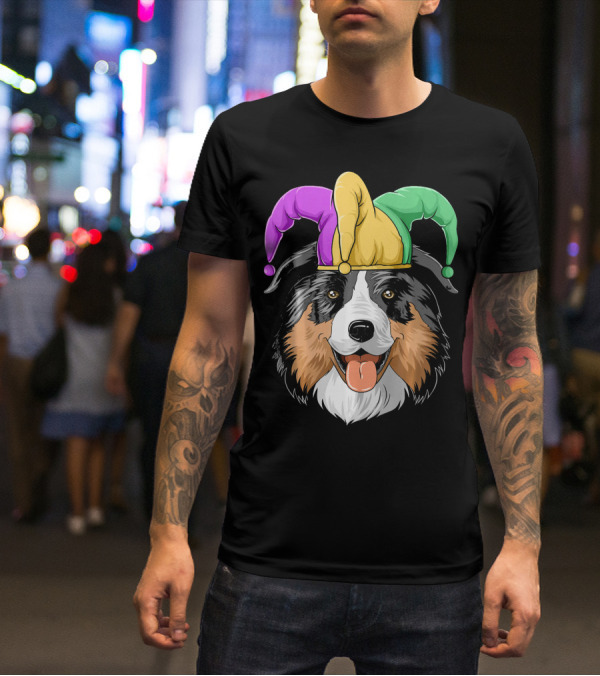 Australian Shepherd Mardi Gras Jester Hat T-Shirt