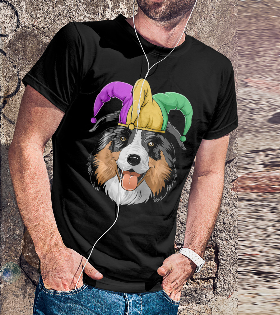 Australian Shepherd Mardi Gras Jester Hat T-Shirt