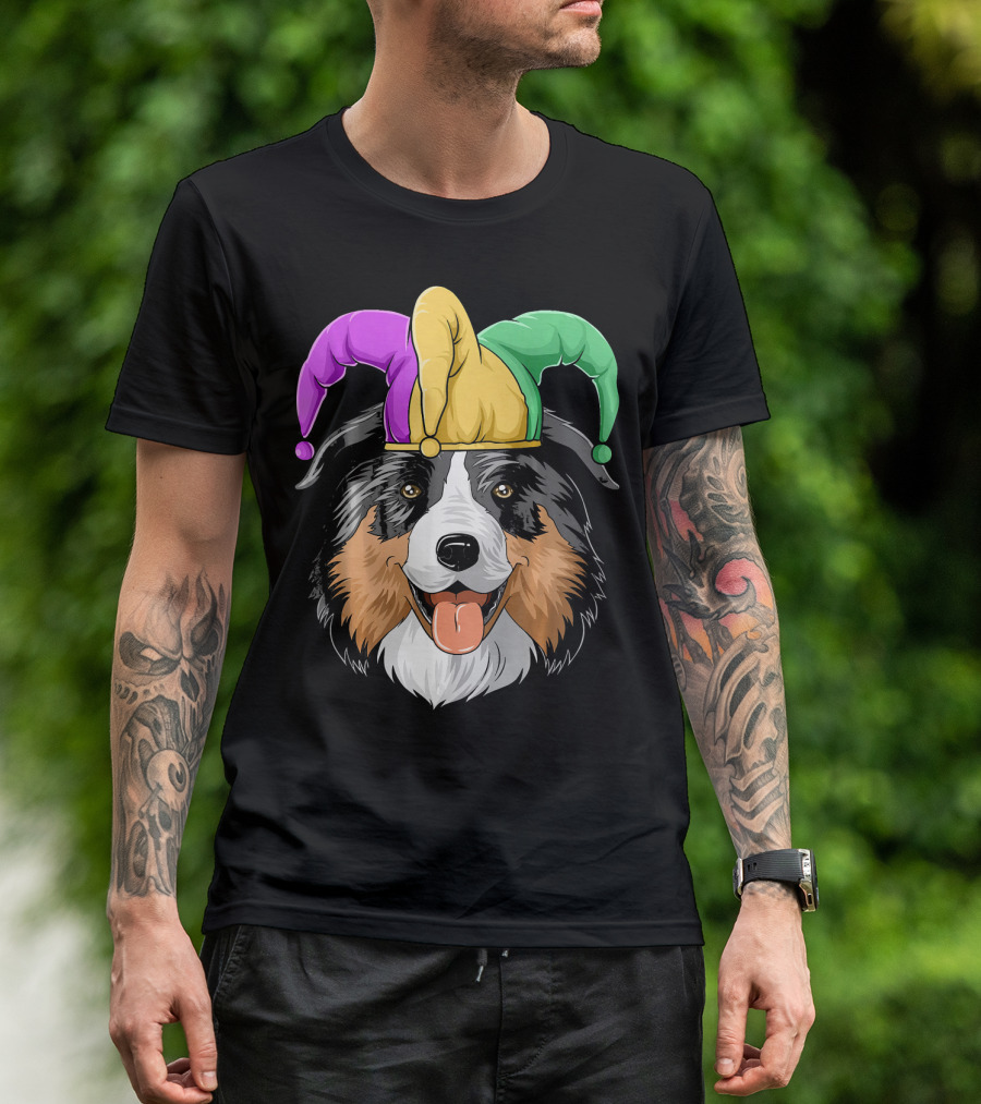 Australian Shepherd Mardi Gras Jester Hat T-Shirt