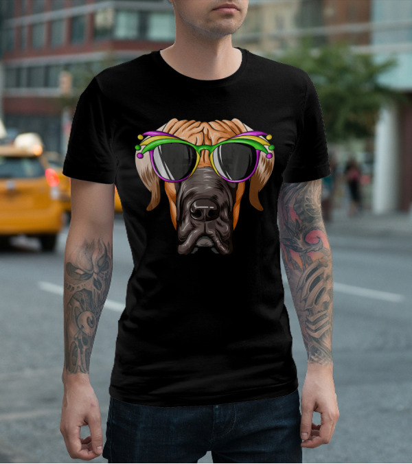 Great Dane Mardi Gras Carnival Mask Sunglasses T-Shirt