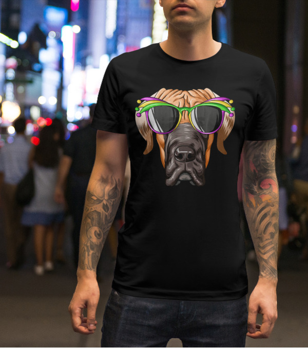 Great Dane Mardi Gras Carnival Mask Sunglasses T-Shirt