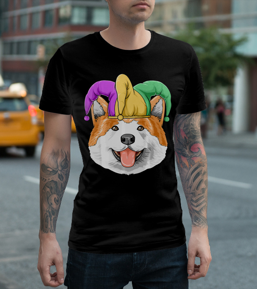 Mardi Gras Akita Jester Hat Carnival Akita T-Shirt