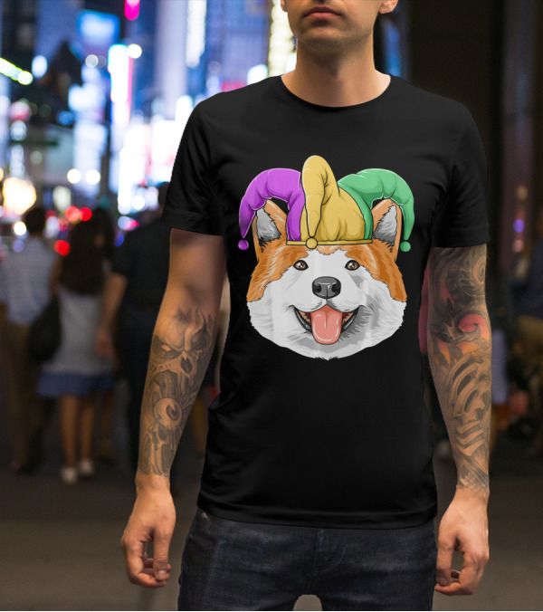 Mardi Gras Akita Jester Hat Carnival Akita T-Shirt