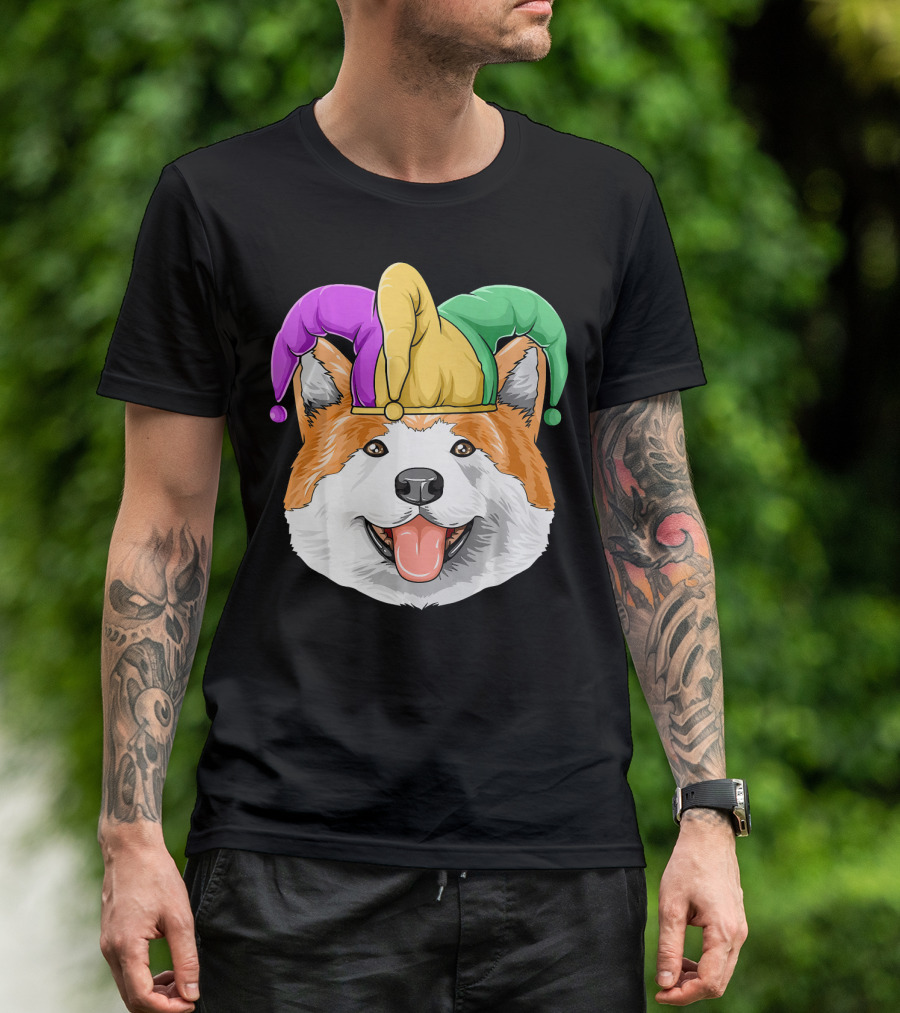 Mardi Gras Akita Jester Hat Carnival Akita T-Shirt