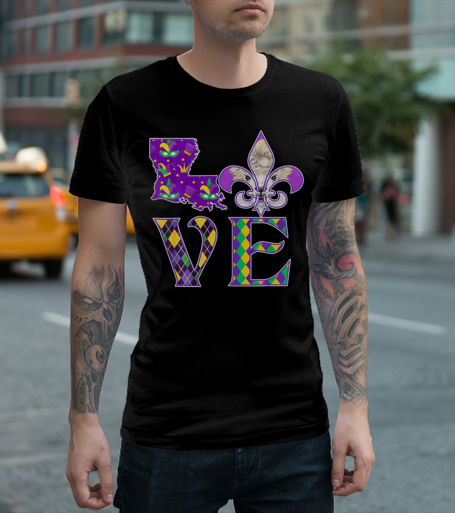 LOVE Louisiana Mardi Gras Llama Fleur-de-Lis T-Shirt
