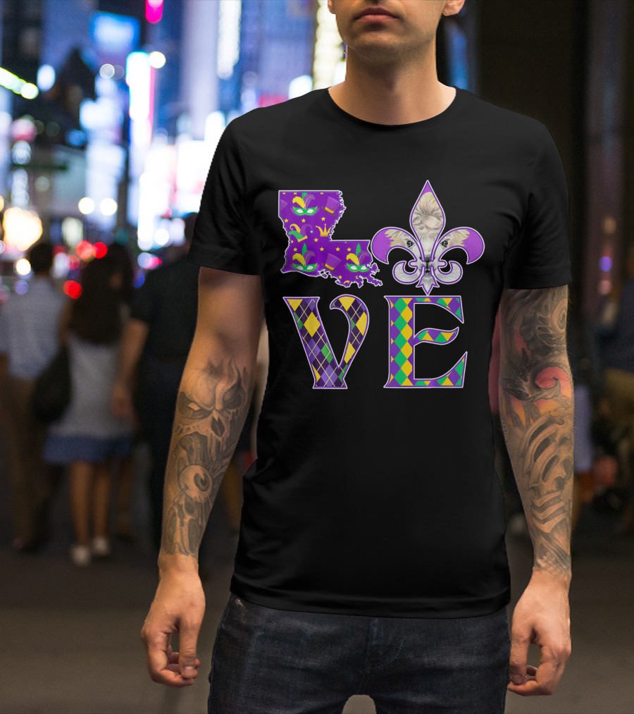 LOVE Louisiana Mardi Gras Llama Fleur-de-Lis T-Shirt