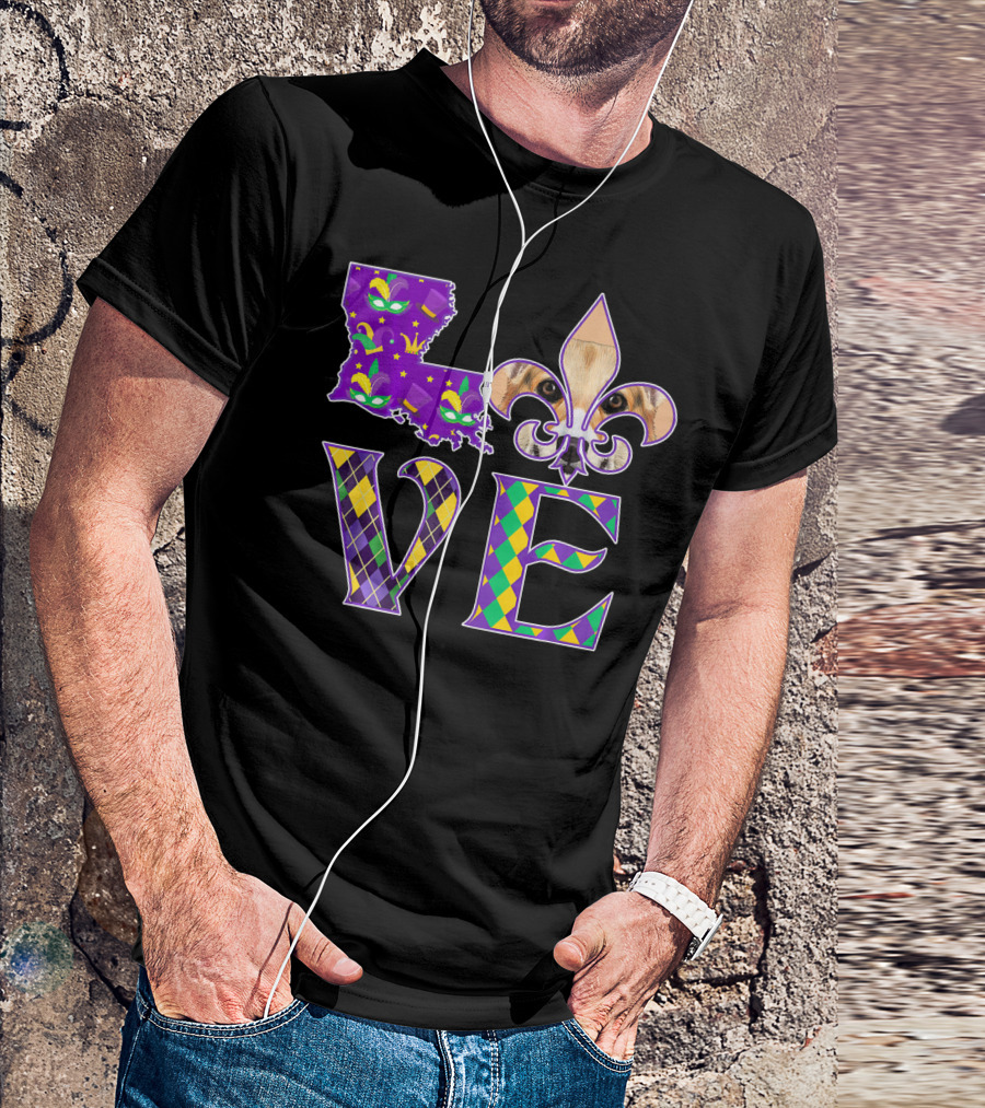 Louisiana Love Mardi Gras Corgi Fleur-de-Lis Mask T-Shirt