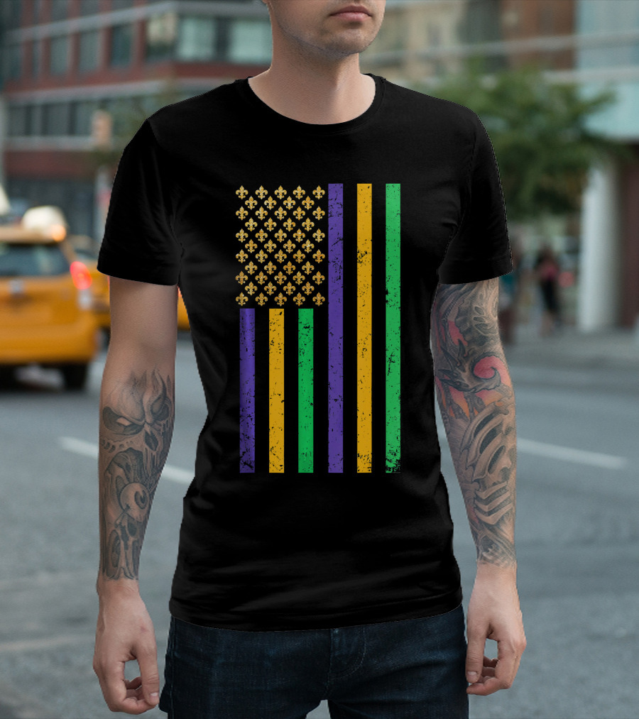 Mardi Gras American Flag Fleur-de-Lis Party Fun T-Shirt