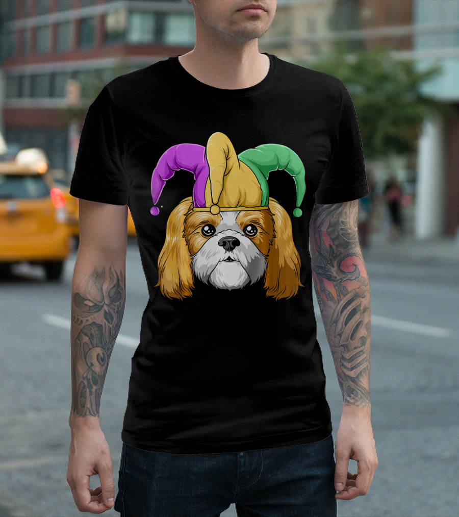 Mardi Gras Shih Tzu With Jester Carnival Hat T-Shirt