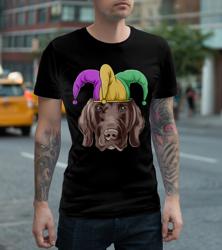 Mardi Gras Jester Dog Head Carnival Hat Pointer T-Shirt