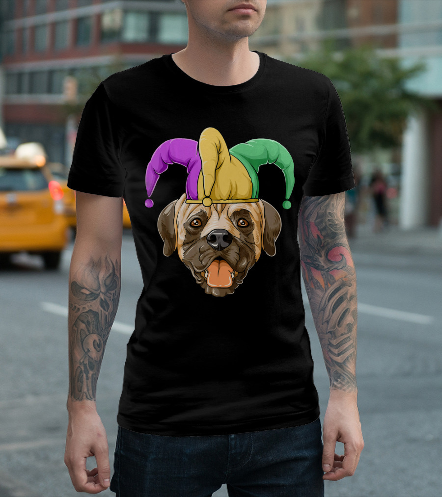 Mardi Gras Carnival Hat Mastiff with Jester Colors T-Shirt