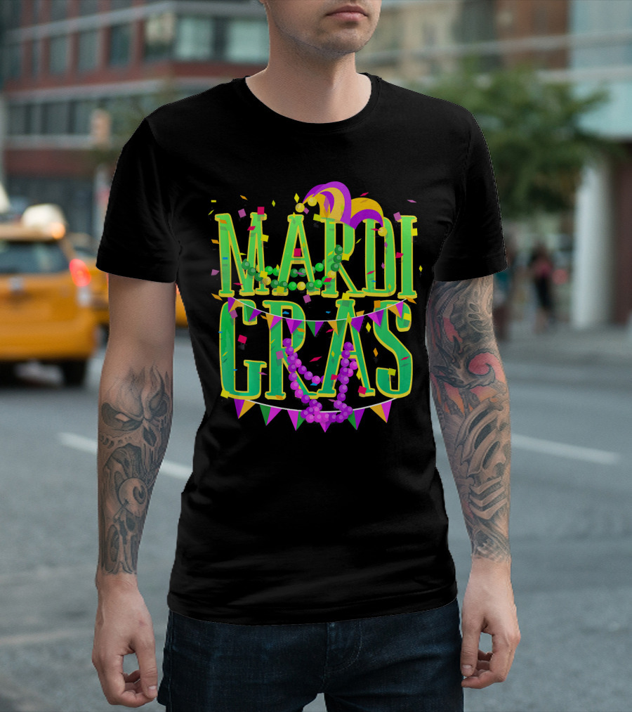 Mardi Gras Festive Beads and Party Hat T-Shirt