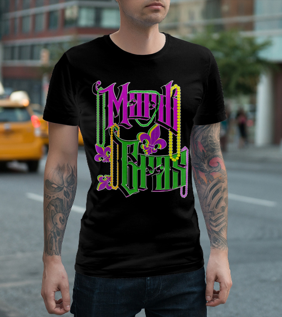 Mardi Gras Vintage Beads Fleur De Lis Carnival Costume T-Shirt