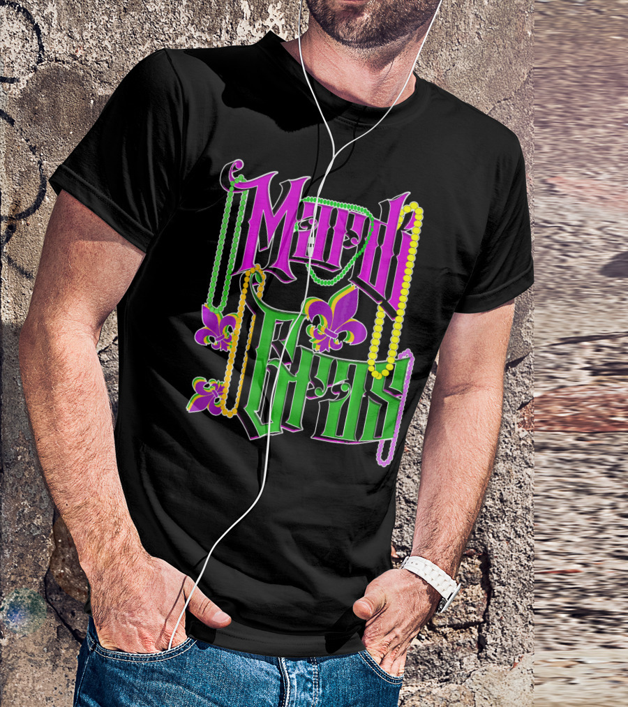 Mardi Gras Vintage Beads Fleur De Lis Carnival Costume T-Shirt