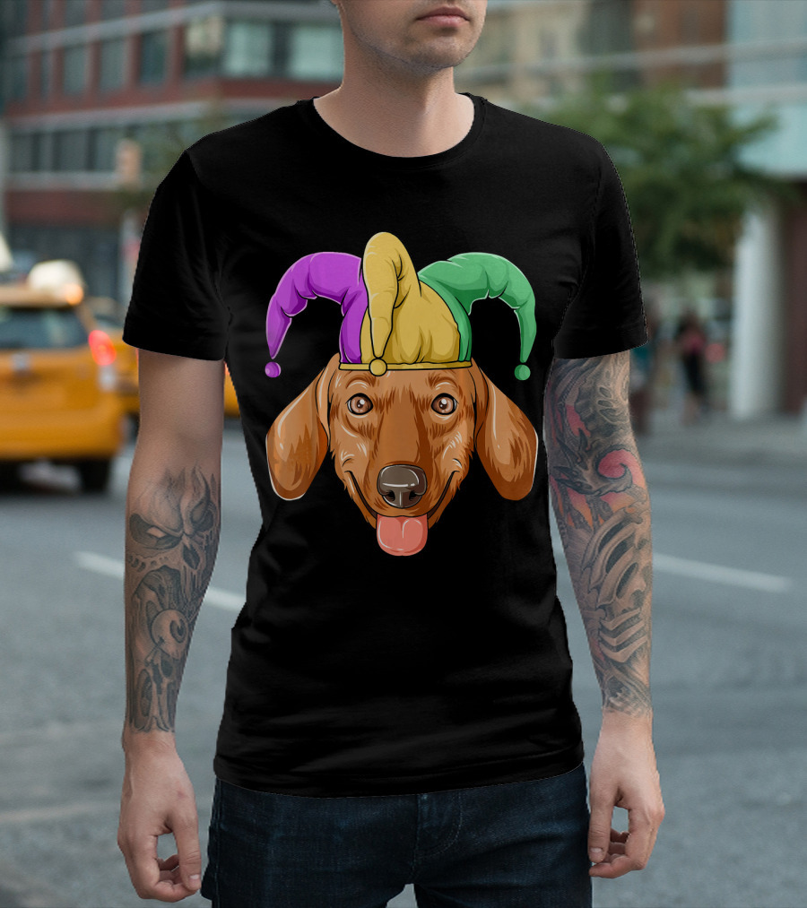 Mardi Gras Dachshund Carnival Jester Hat T-Shirt