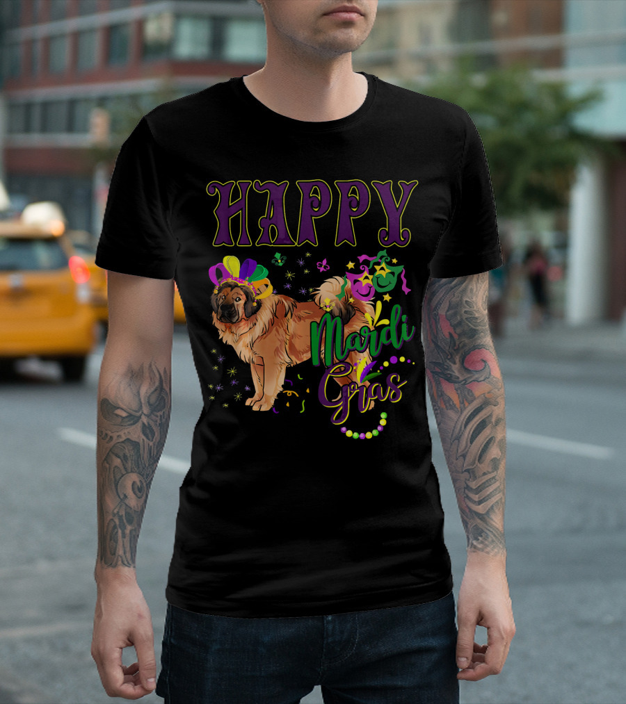 Happy Mardi Gras Tibetan Mastiff Beads and Masks T-Shirt