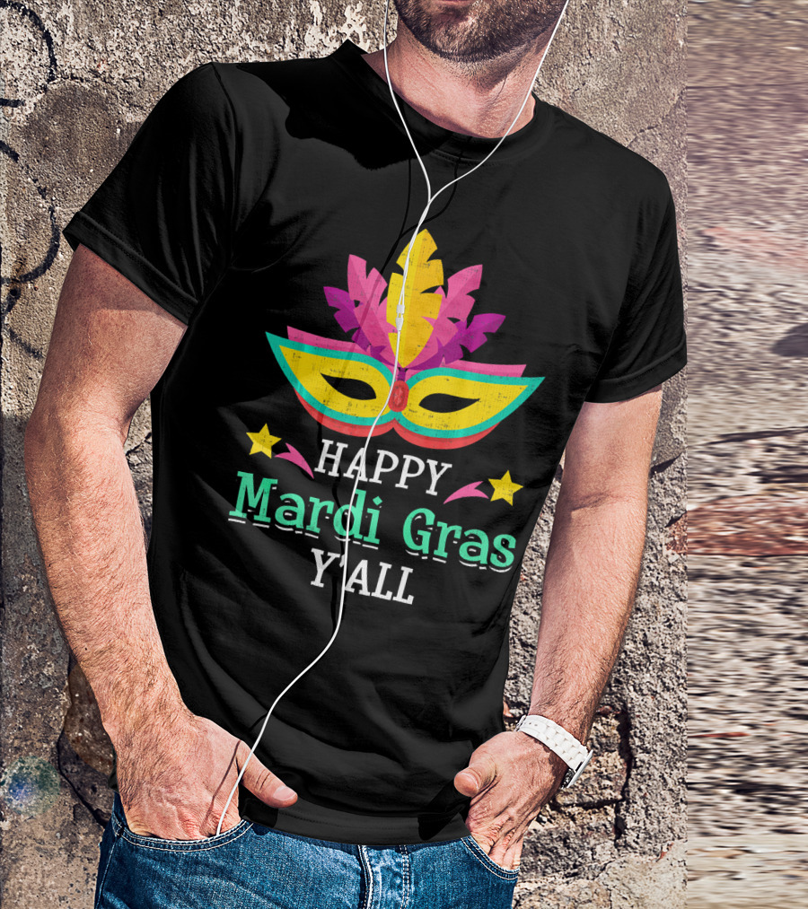 Happy Mardi Gras Y'All Mask Stars T-Shirt