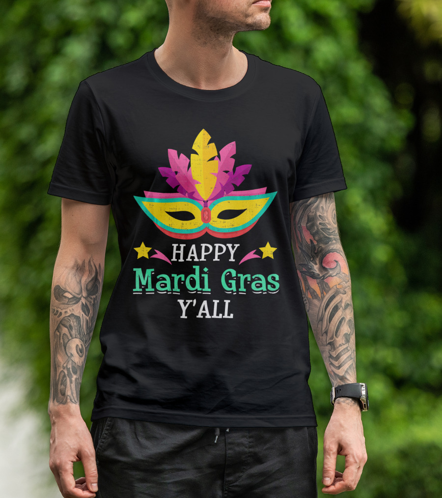 Happy Mardi Gras Y'All Mask Stars T-Shirt