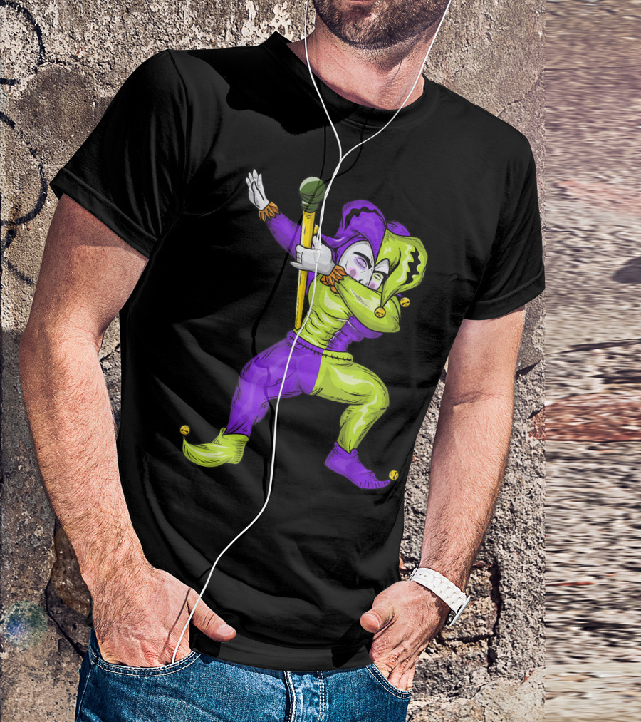 Mardi Gras Dabbing Jester In Purple And Green Carnival T-Shirt