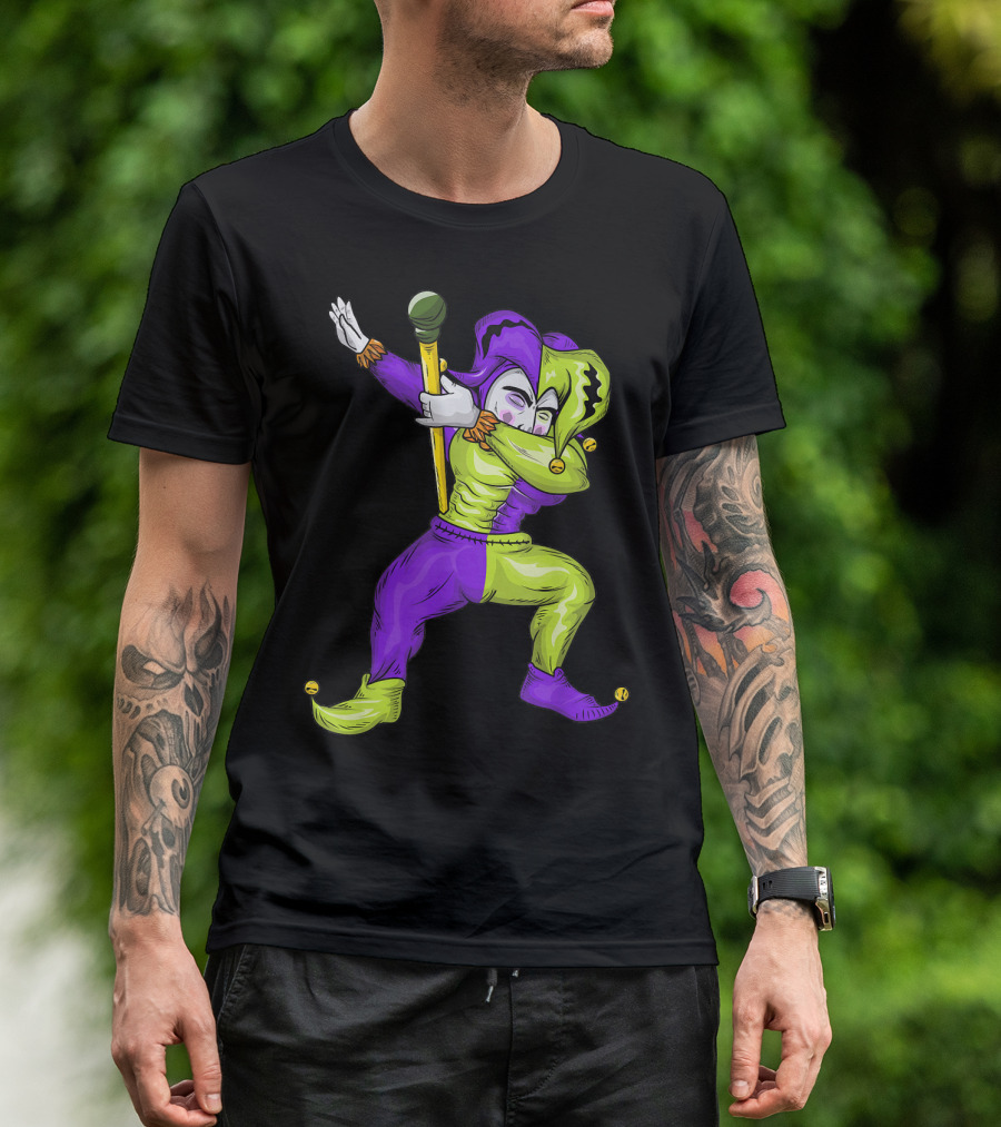Mardi Gras Dabbing Jester In Purple And Green Carnival T-Shirt