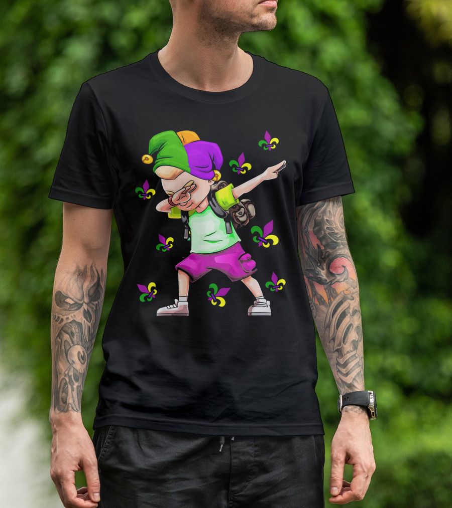 Dabbing Jester With Mardi Gras Fleur-de-Lis New Orleans T-Shirt