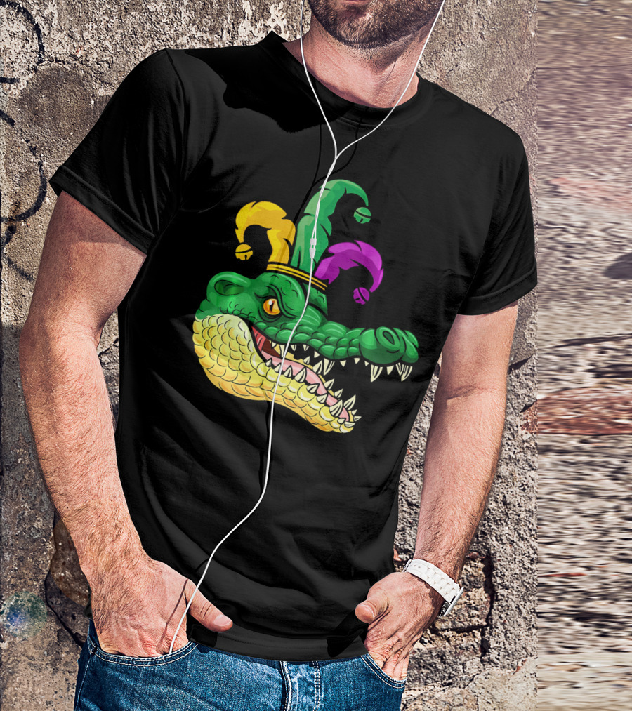 Alligator Head Mardi Gras Jester Hat Gator Clown T-Shirt