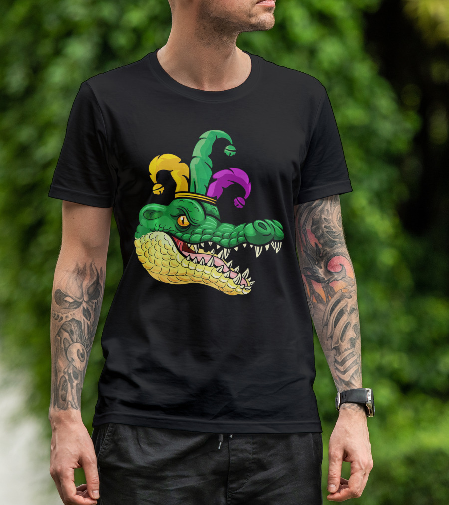 Alligator Head Mardi Gras Jester Hat Gator Clown T-Shirt