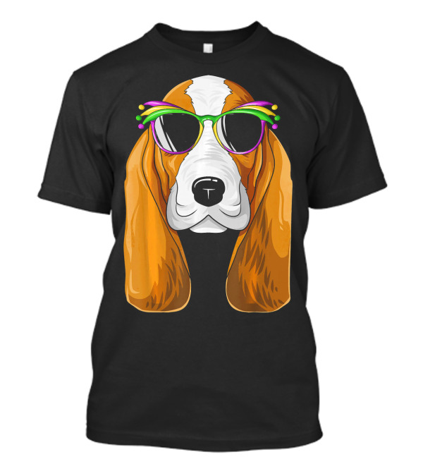Basset Hound With Mardi Gras Carnival Mask And Sunglasses T-Shirt
