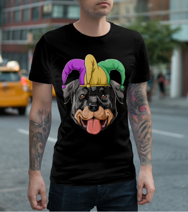 Mardi Gras Rottweiler Carnival Hat Jester Colors T-Shirt