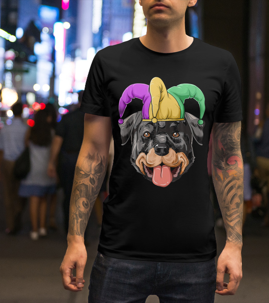 Mardi Gras Rottweiler Carnival Hat Jester Colors T-Shirt