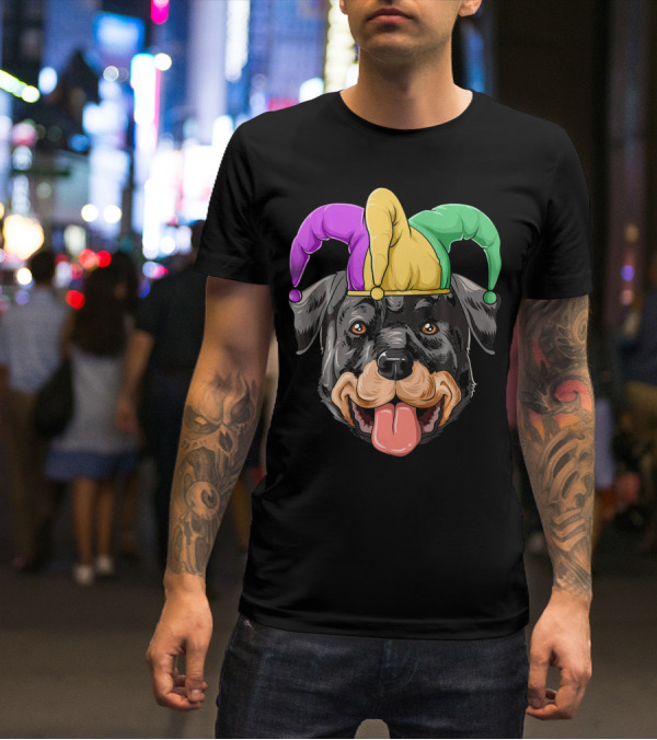 Mardi Gras Rottweiler Carnival Hat Jester Colors T-Shirt