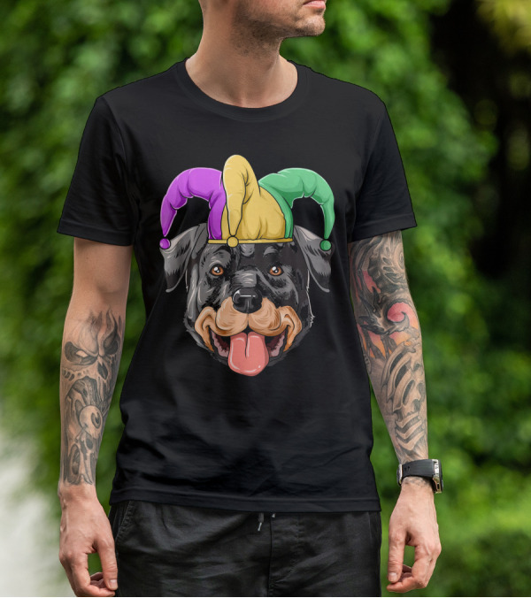 Mardi Gras Rottweiler Carnival Hat Jester Colors T-Shirt