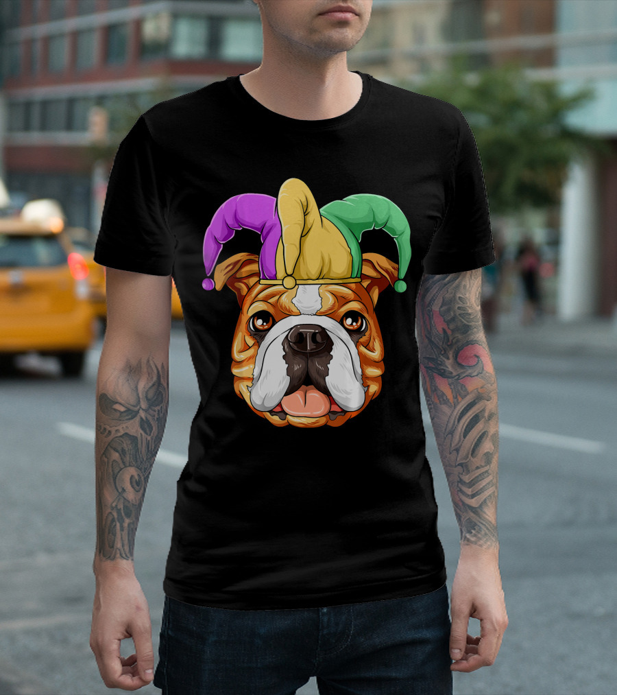 Mardi Gras English Bulldog Jester Hat Carnival T-Shirt