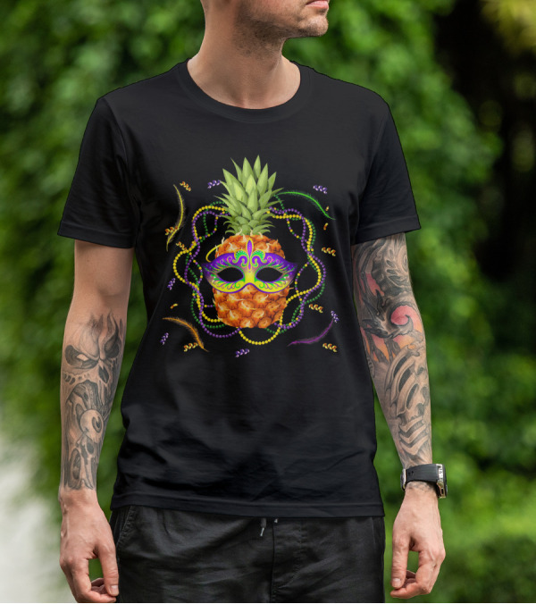 Pineapple Mardi Gras Funny Mask Beads Feathers T-Shirt