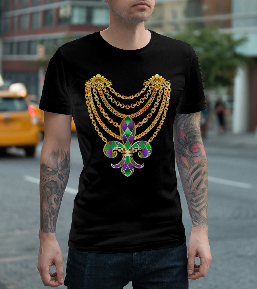 Mardi Gras Fat Tuesday Gold Fleur de Lis Chain T-Shirt