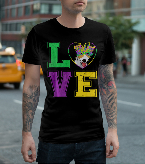 LOVE Jack Russell Terrier Dog Mardi Gras Mask T-Shirt