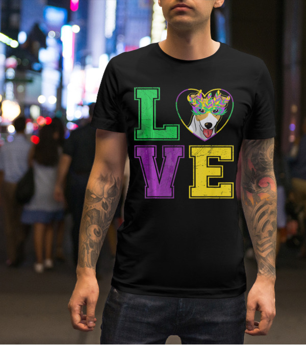LOVE Jack Russell Terrier Dog Mardi Gras Mask T-Shirt