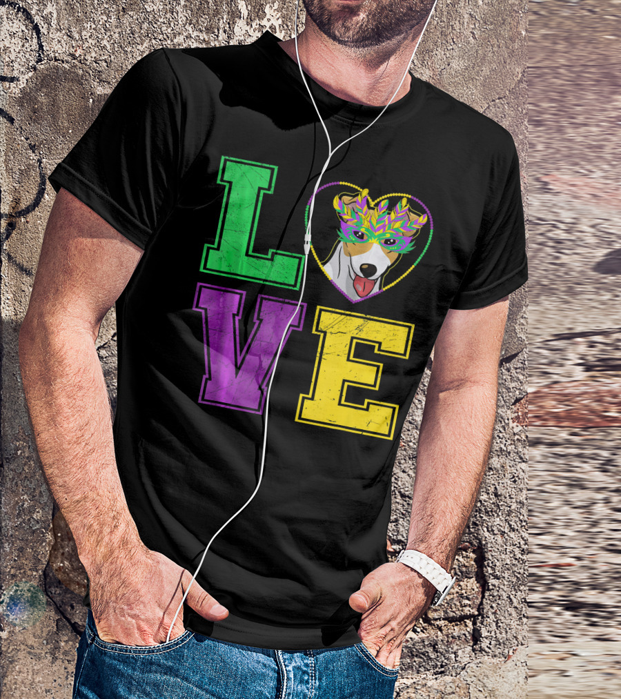 LOVE Jack Russell Terrier Dog Mardi Gras Mask T-Shirt